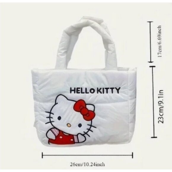 Hello Kitty Puffy Tote Bag – Sanrio Quilted Handbag for Women & Girls - Picture 4 of 5